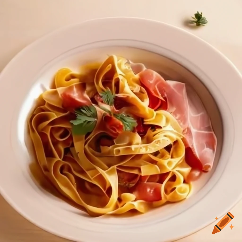 delicious plate of tagliatelle with serrano ham and tomato sauce