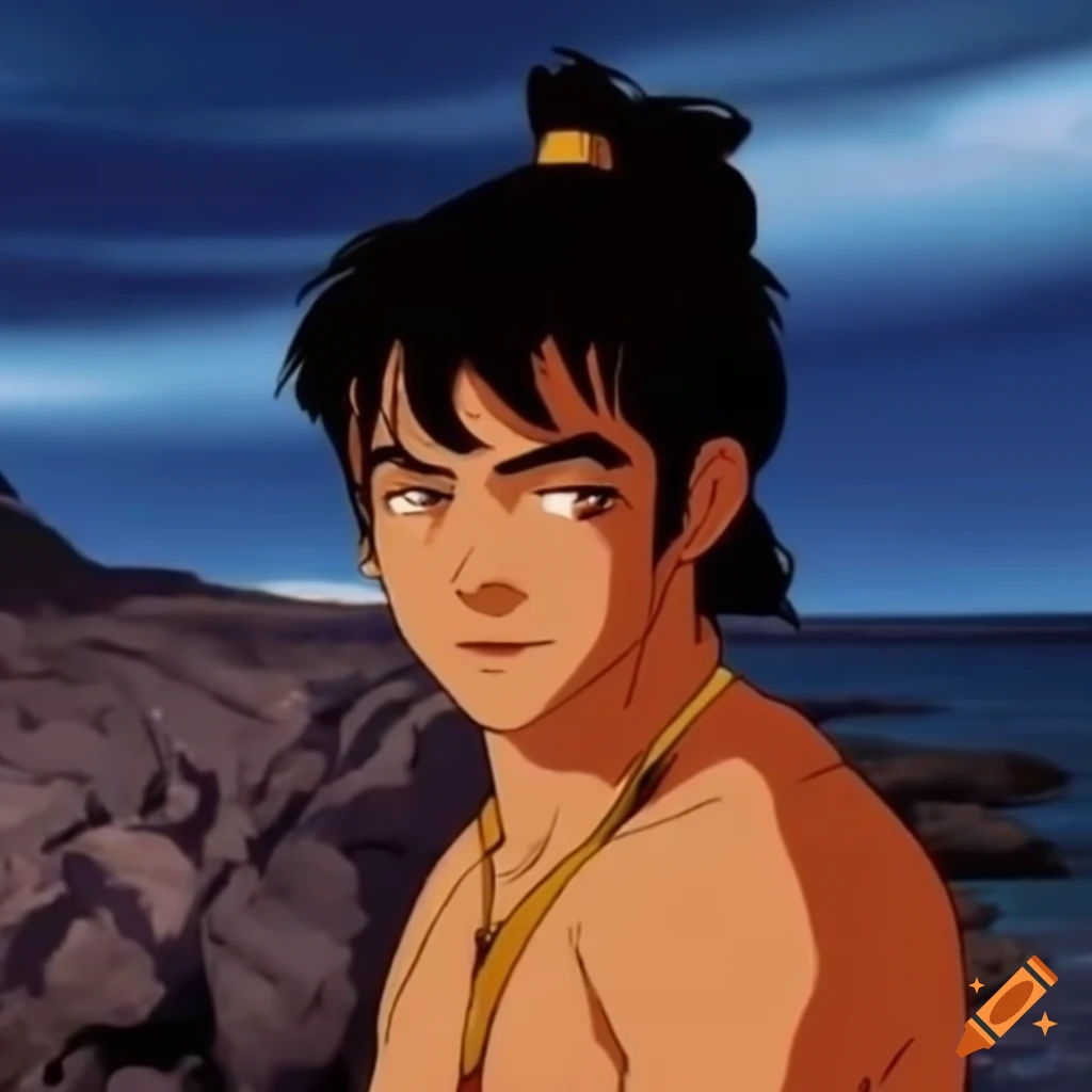 Waterbender warrior in rocky ocean shore on Craiyon