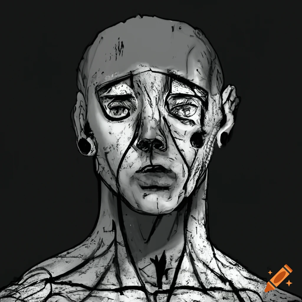 Black and white image of a sad and depressed Wojak on Craiyon