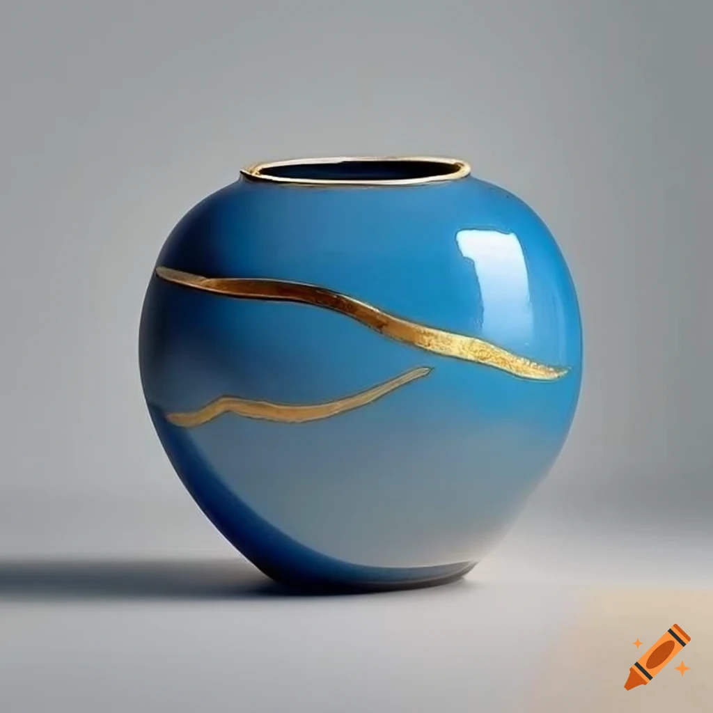 kintsugi vase with blue and gold colors