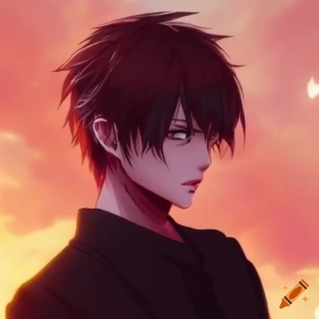 Anime brown hair character profile wearing all black