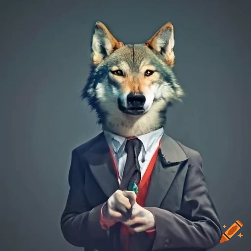 wolf in a suit holding a dollar sign