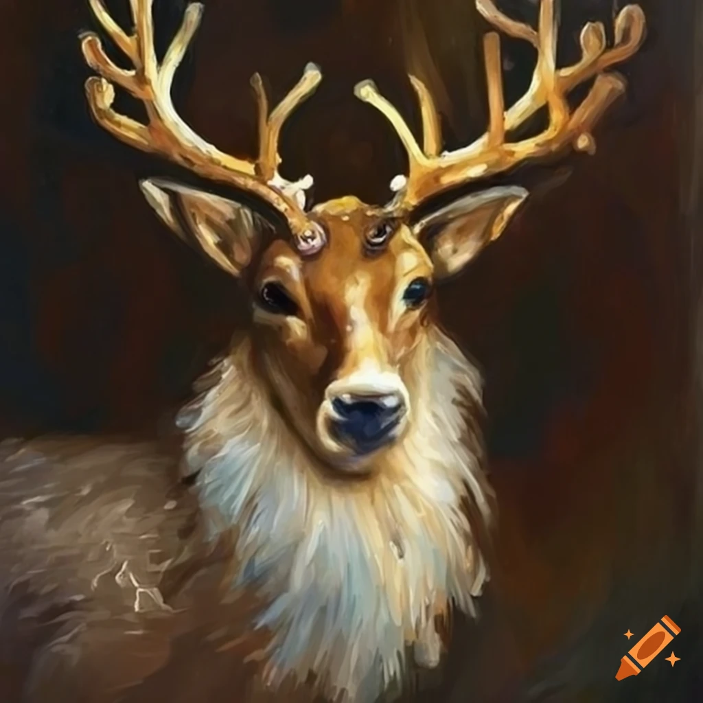 oil painting of a regal reindeer