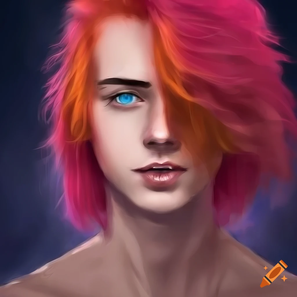Digital art portrait of a young man with red hair and blue eyes on Craiyon