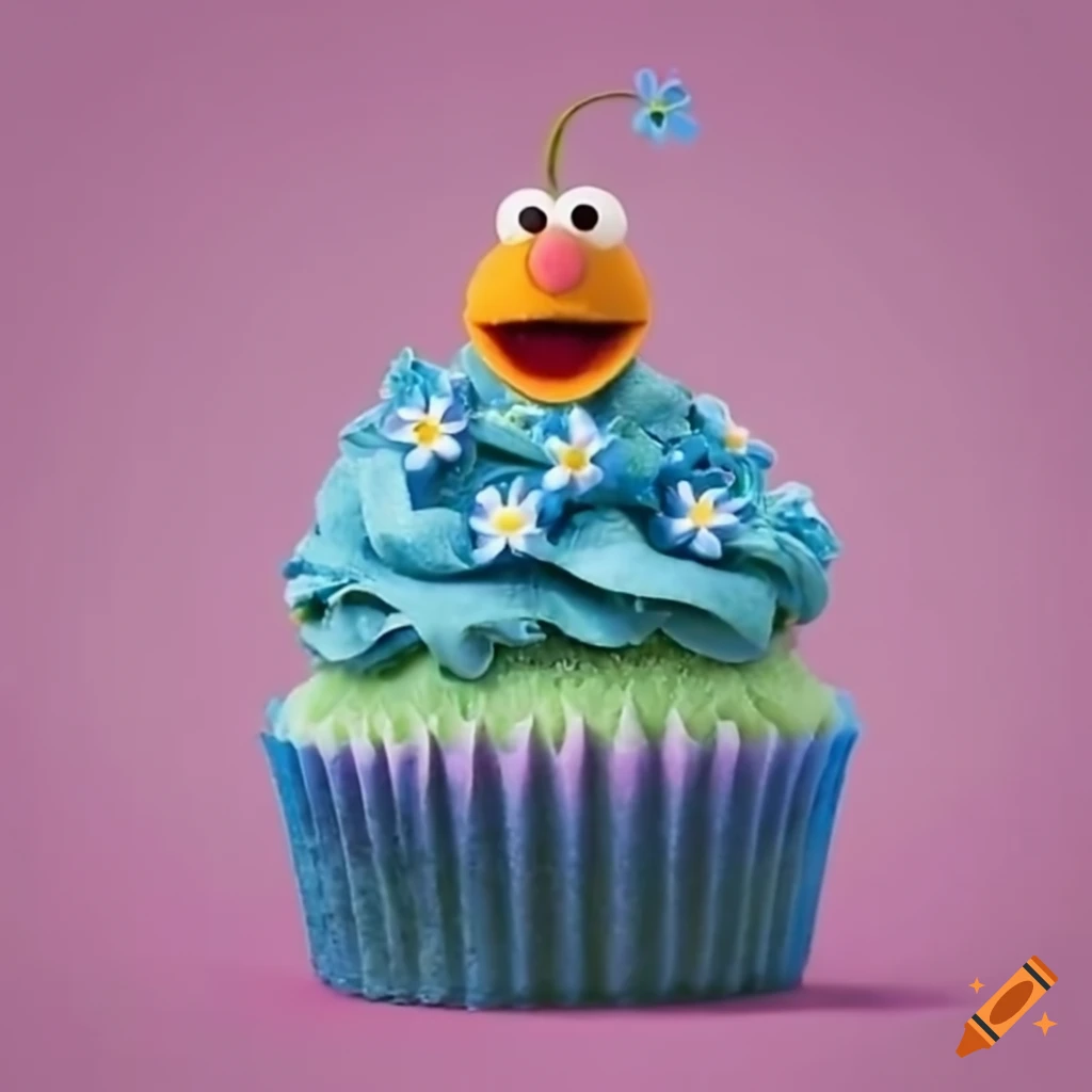 Sesame Street cupcake with forget-me-nots