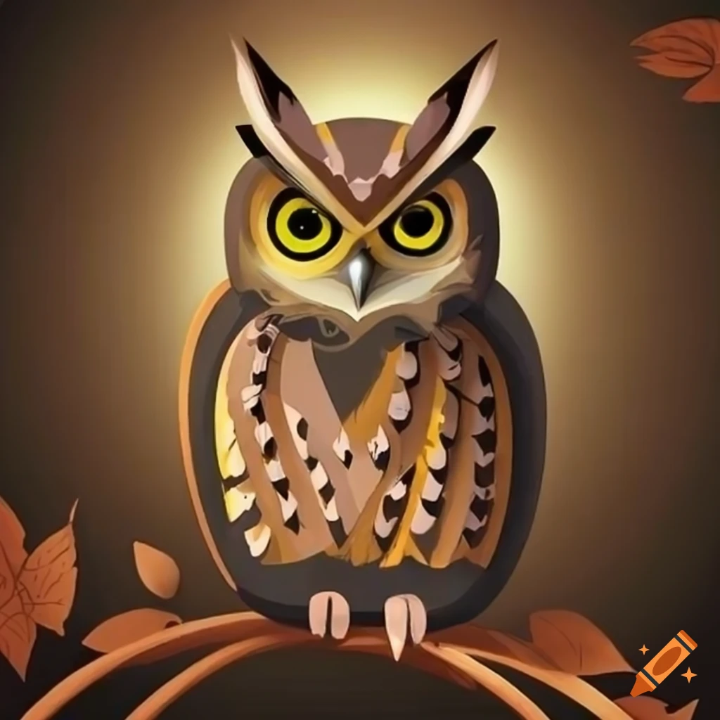 owl surrounded by leaves and compass