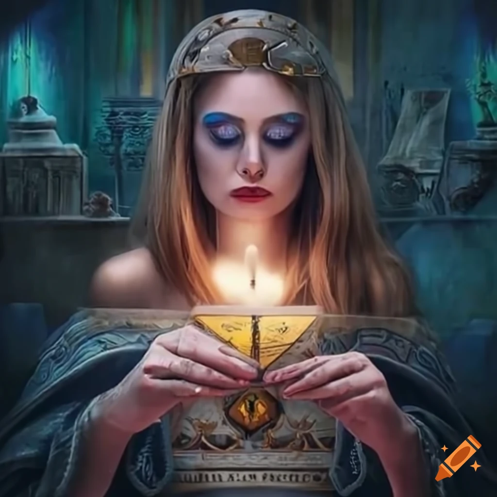 Une femme reading tarot cards in a mysterious setting on Craiyon