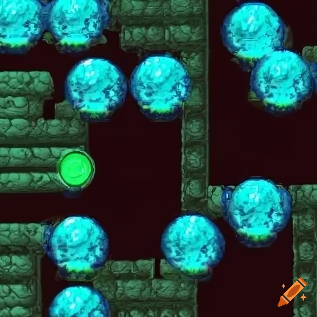 2d platform game layout with glass bubble tiles on Craiyon