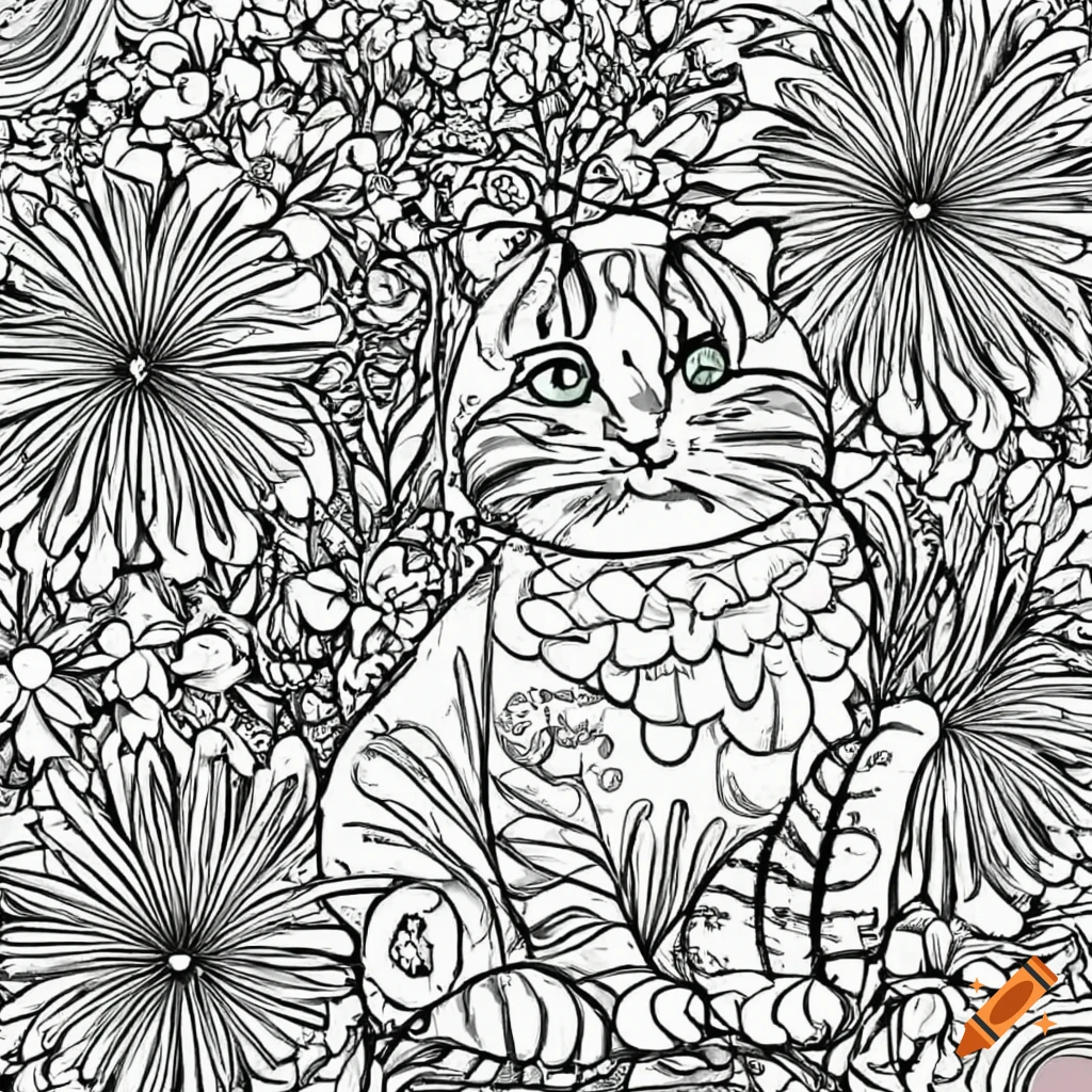 Cat-style coloring book pages for adults, outline art, centered, white  background, drawing on Craiyon