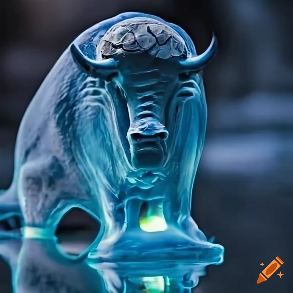 sculpture of a buffalo made of ice