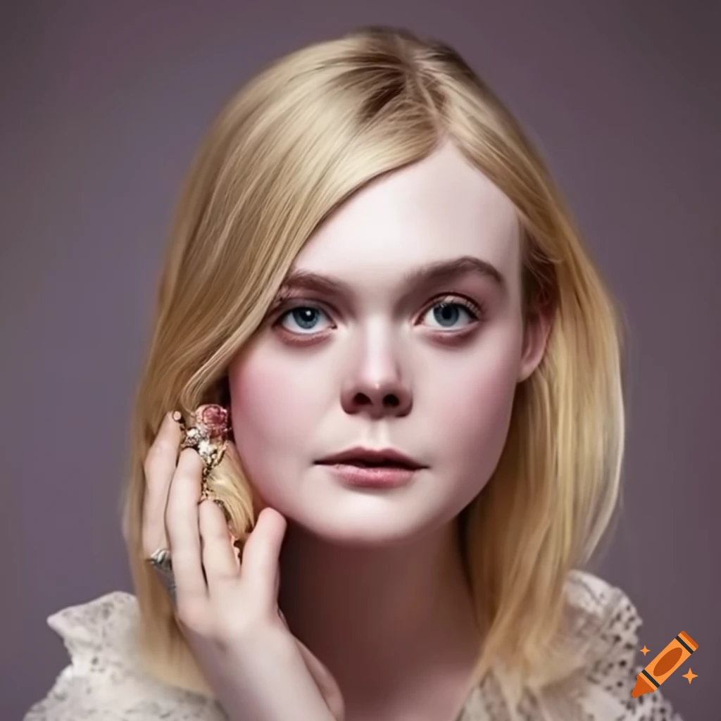 Portrait of elle fanning with a radiant smile on Craiyon