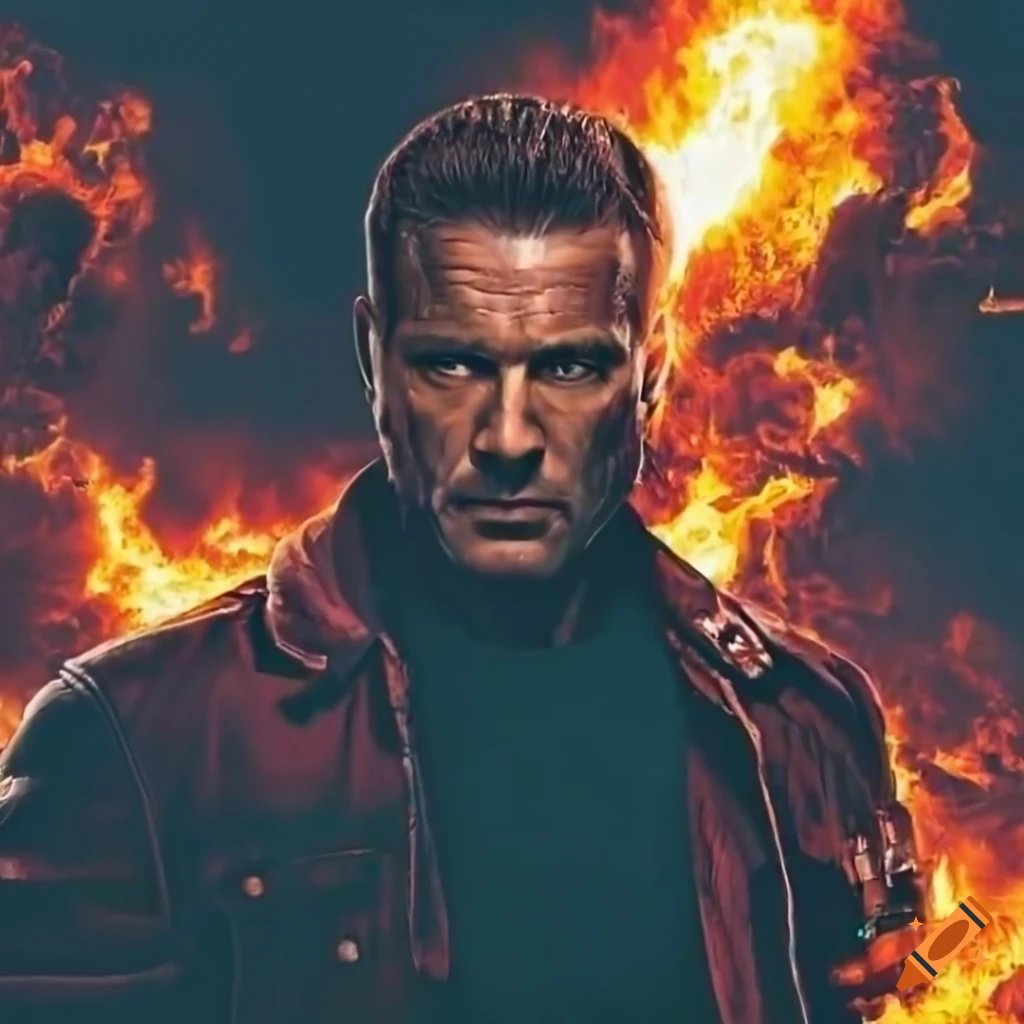 explosive movie poster with fiery background