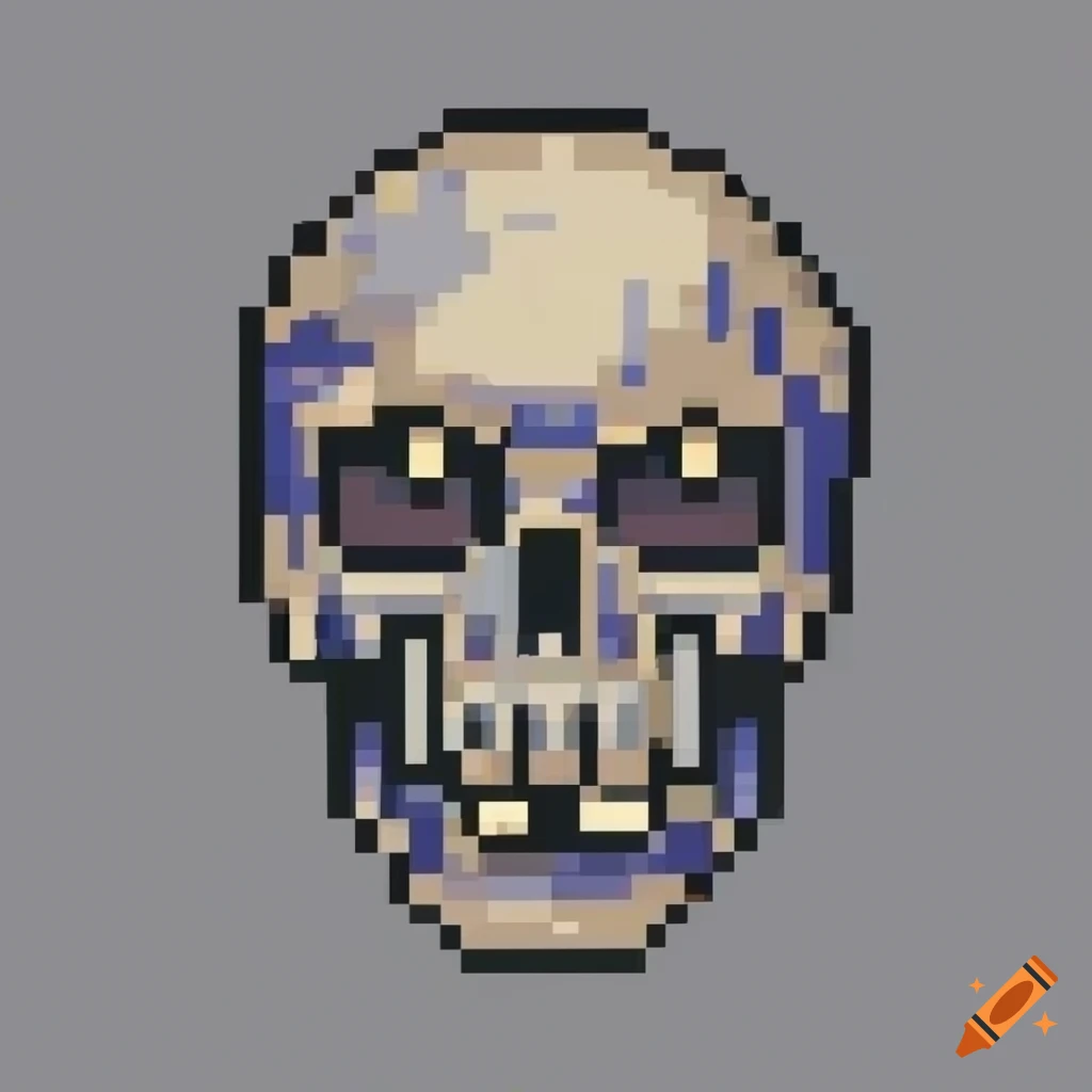 pixel art skull on a grey background
