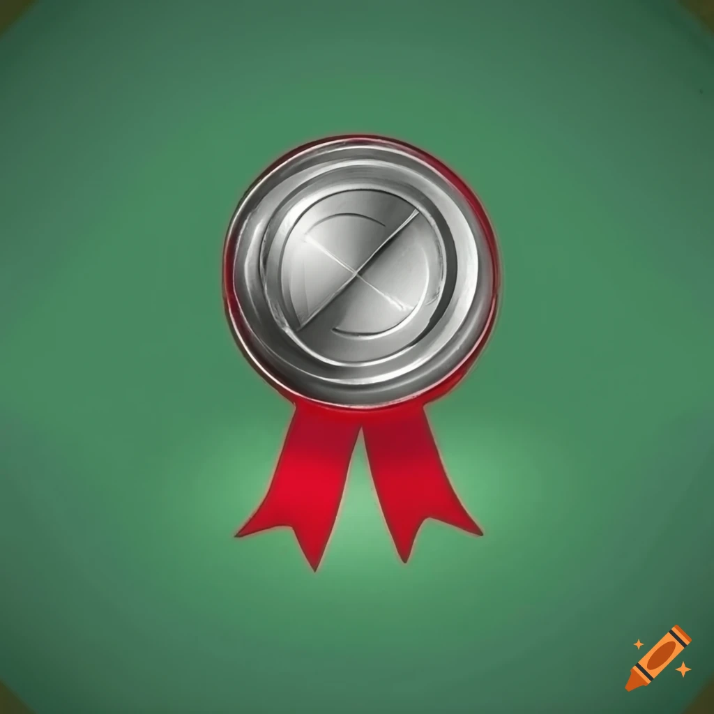 silver medal with 'S' and red ribbon on green background