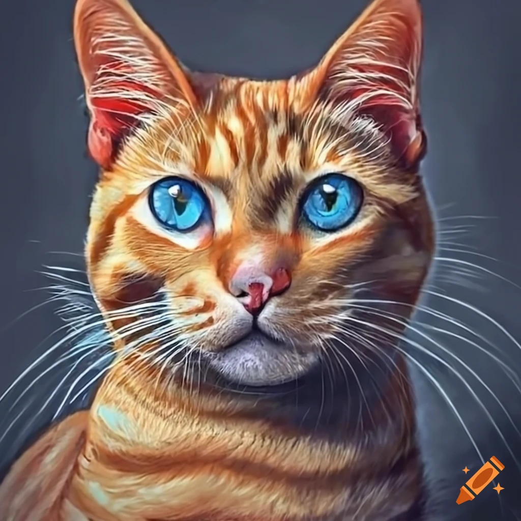 Cute Orange Tabby Cat With Blue Eyes And Black Makeup