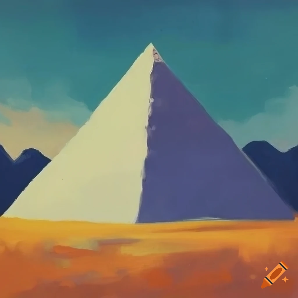 White pyramid in a field painting