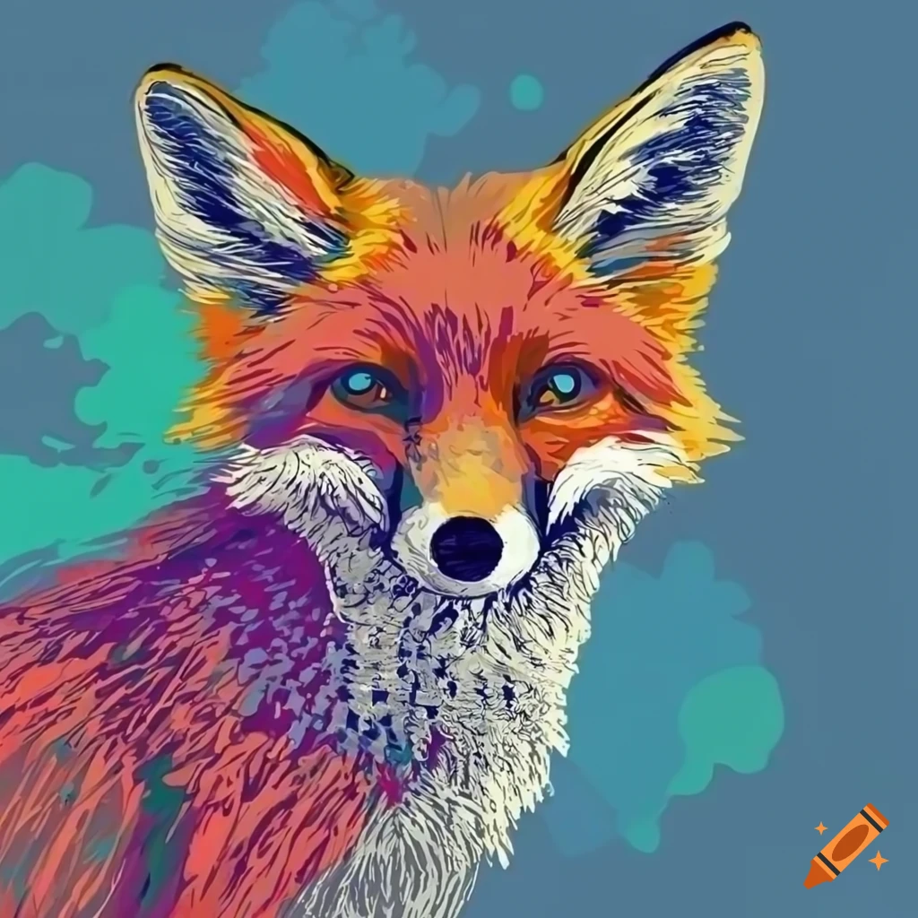 colorful pop art illustration of a fox watching the stars