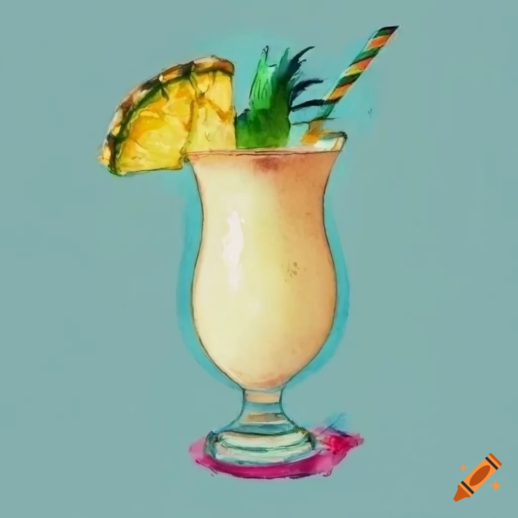 pina colada cocktail watercolor painting