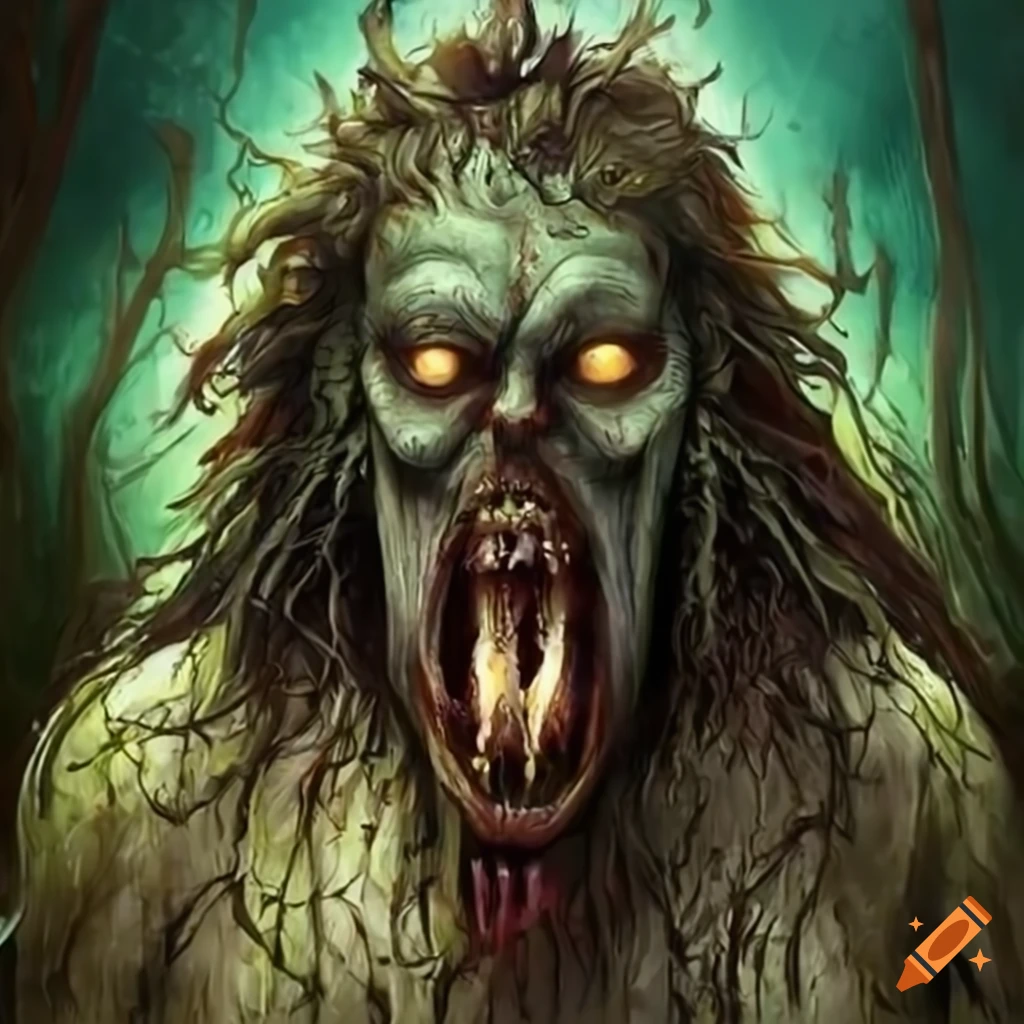 sinister spirit with sharp teeth in the swamp