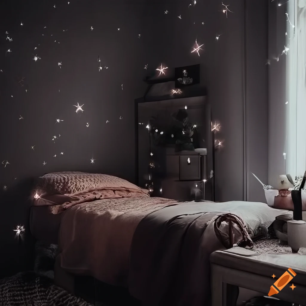 Cozy bedroom with ivy vines and colorful decor on Craiyon