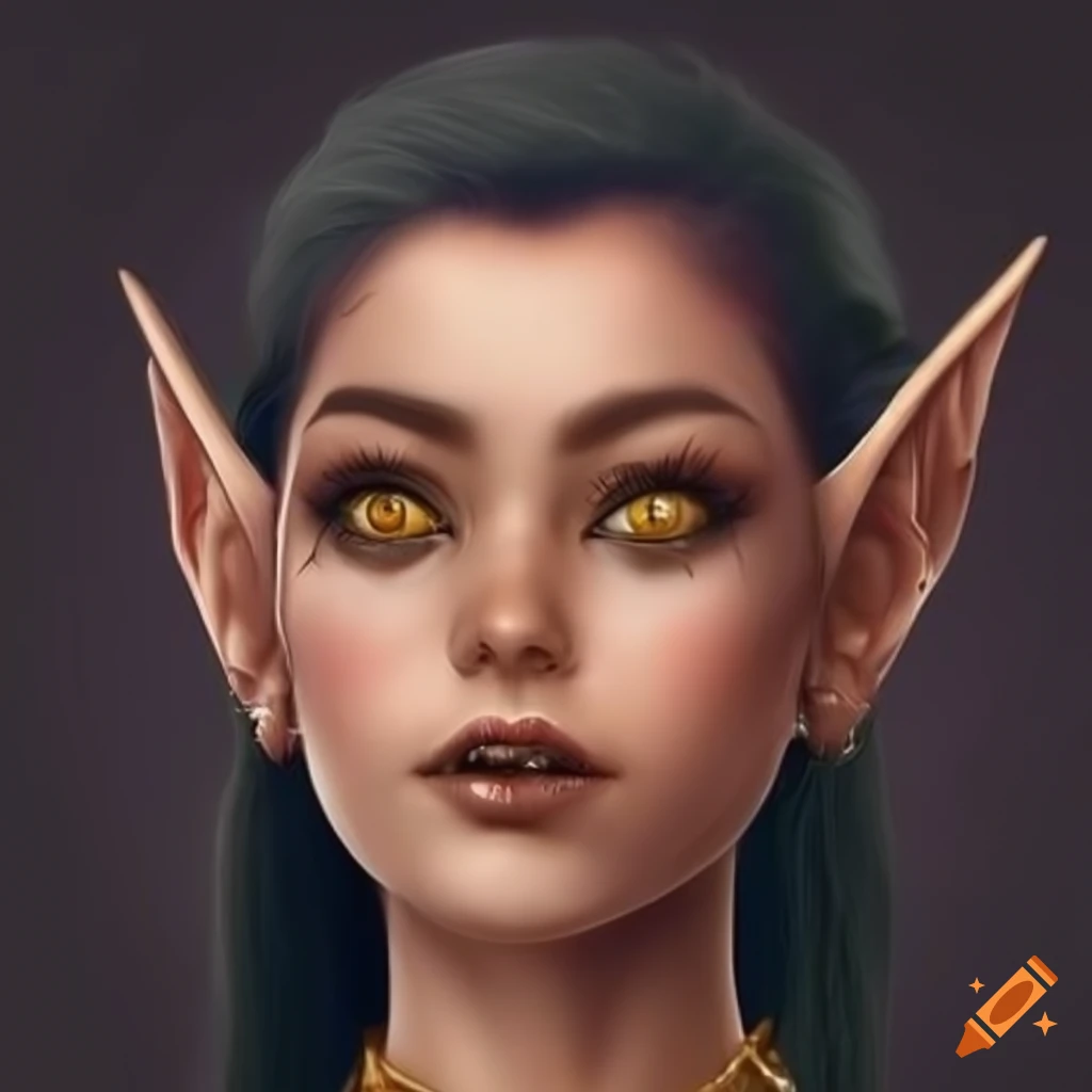 Photo of a young black woman with elf ears and yellow eyes on Craiyon