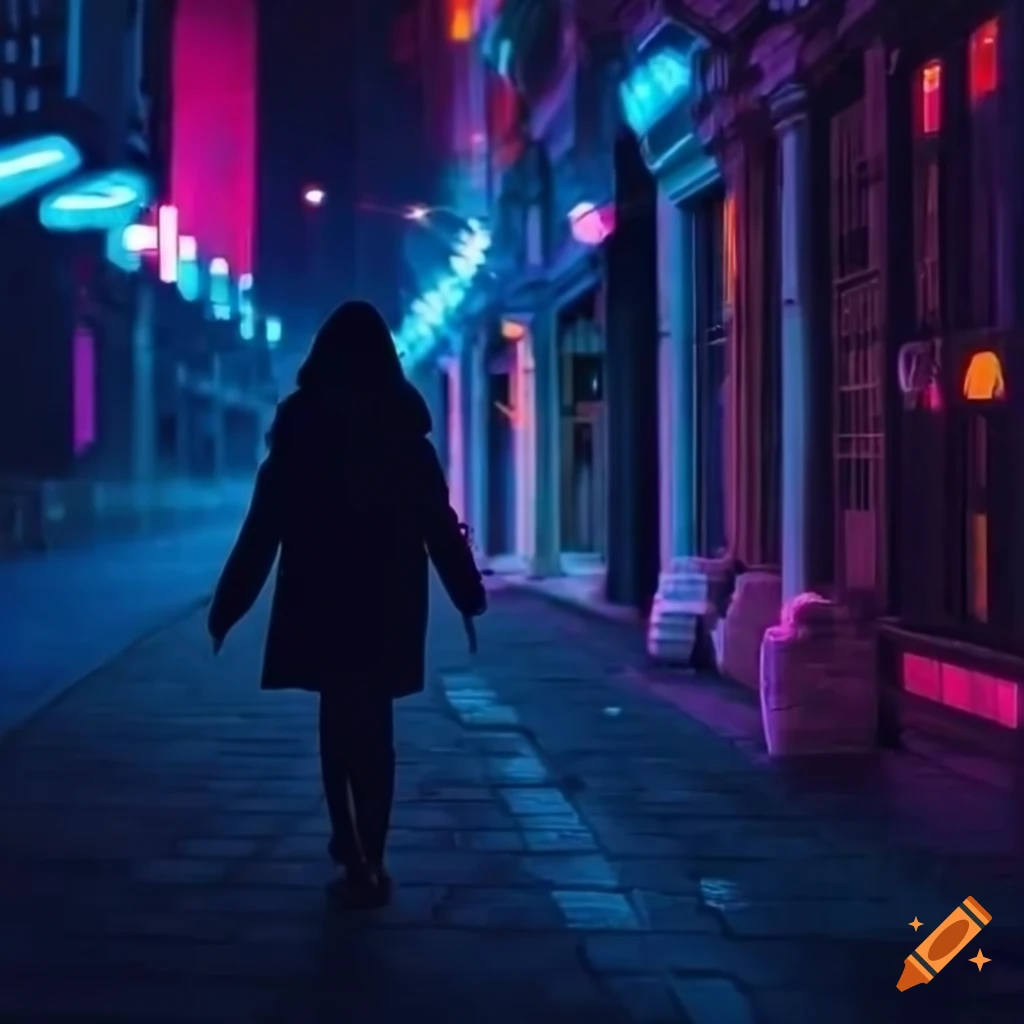 cityscape with neon lights and a mysterious girl