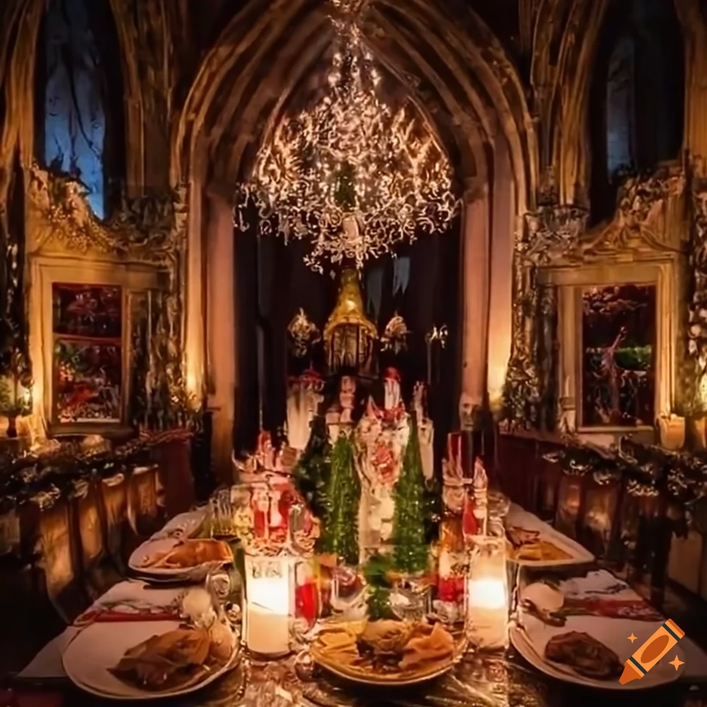 Festive christmas dinner in a castle on Craiyon