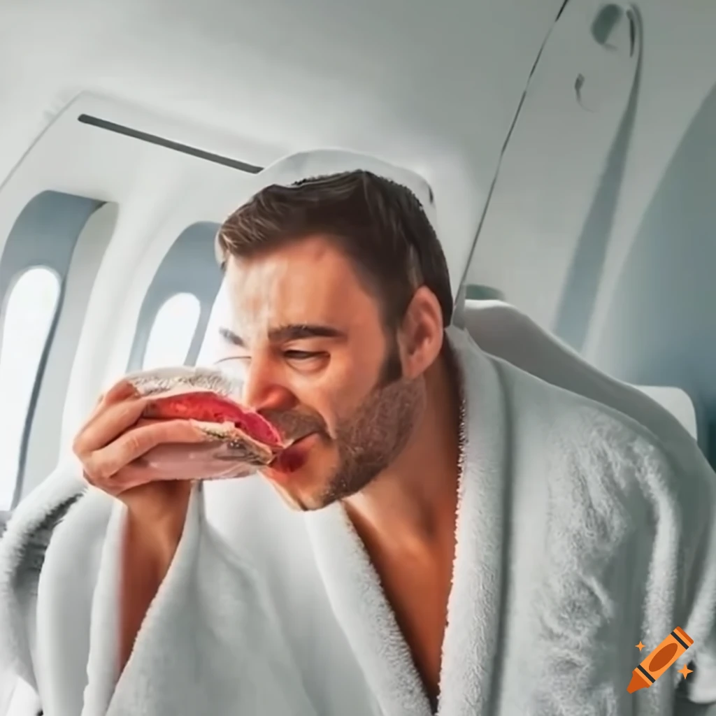 Man eating tuna on a plane on Craiyon