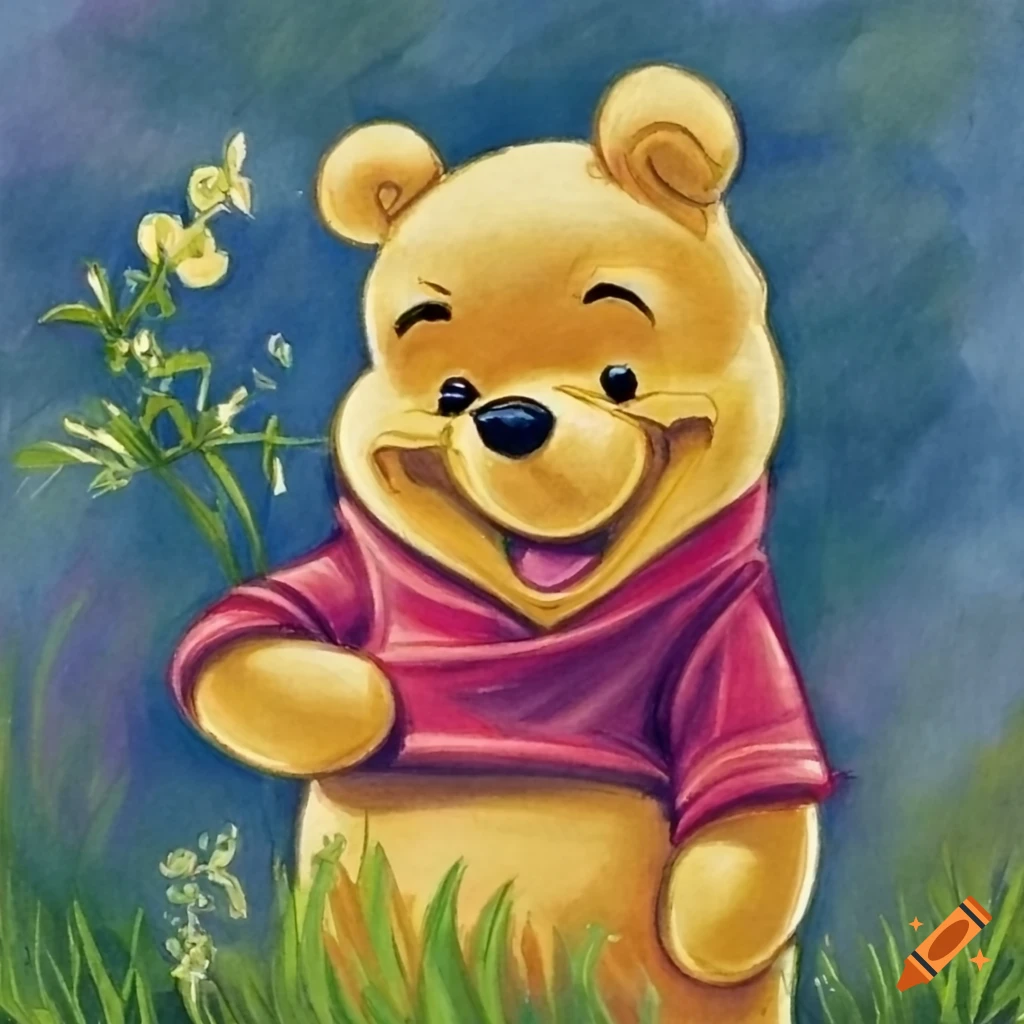 illustration of Winnie the Pooh drawn with crayons