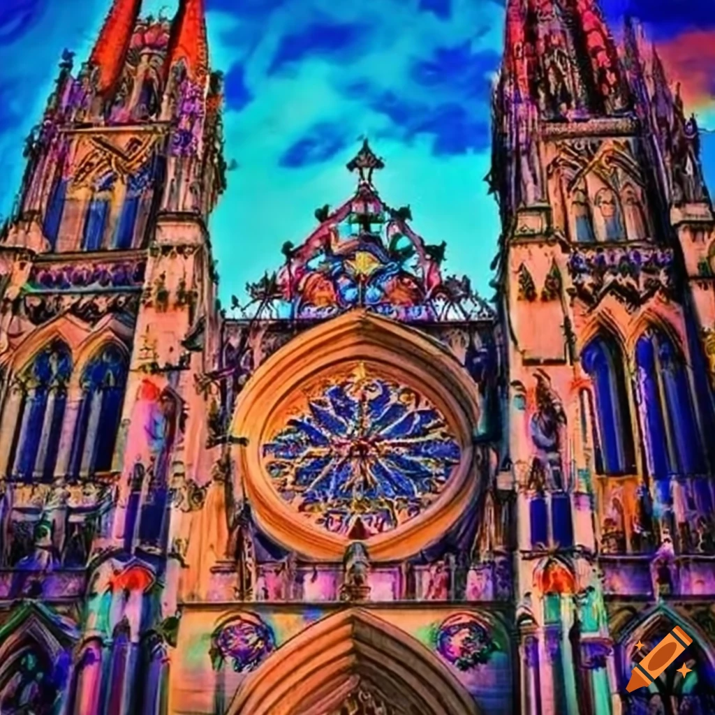 colorful gothic cathedral with flower decorations