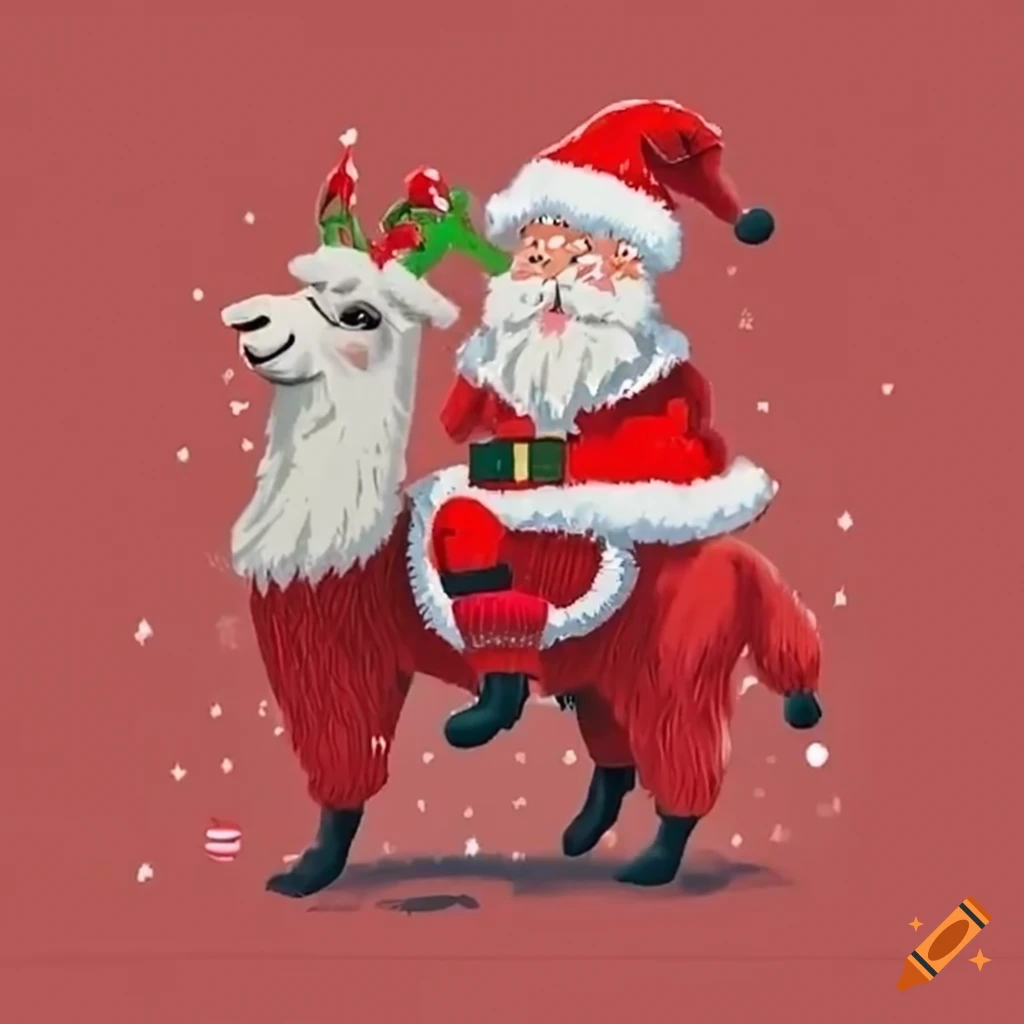 Christmas sweater design with Santa riding a llama