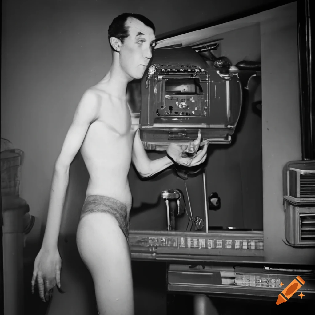 image of a retro submarine radio operator in a flooded room