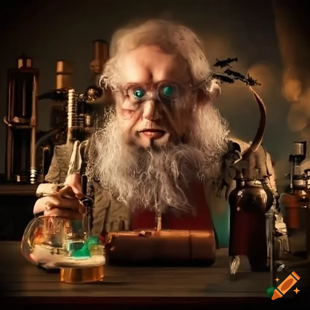 image of a steampunk scientist in a laboratory