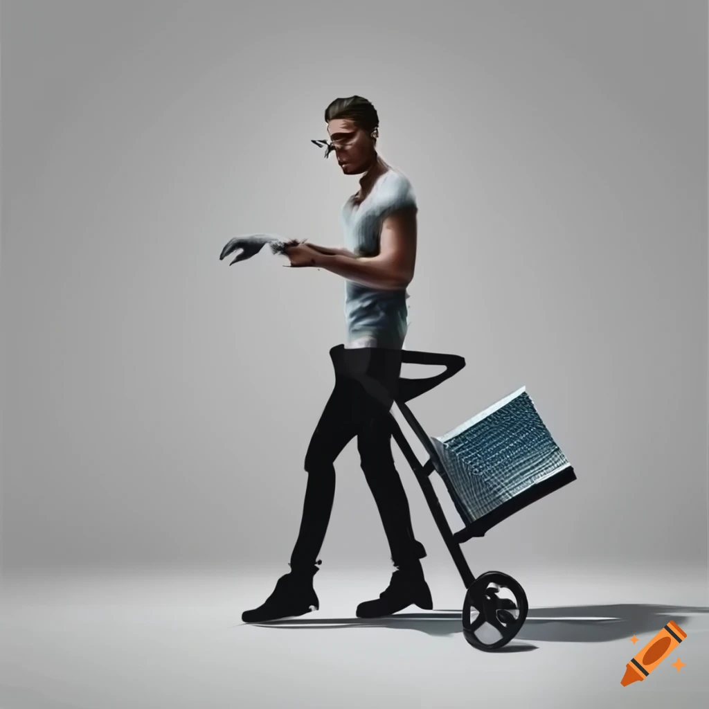 Man holding an aliexpress shopping cart on white background on Craiyon