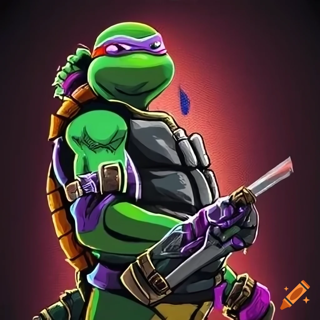 Hyper-detailed image of a ninja turtle dressed as batman riding an