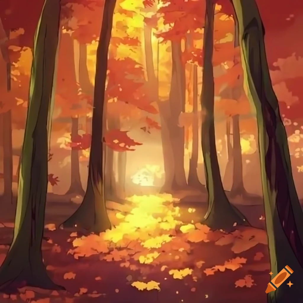 anime-style autumn forest artwork
