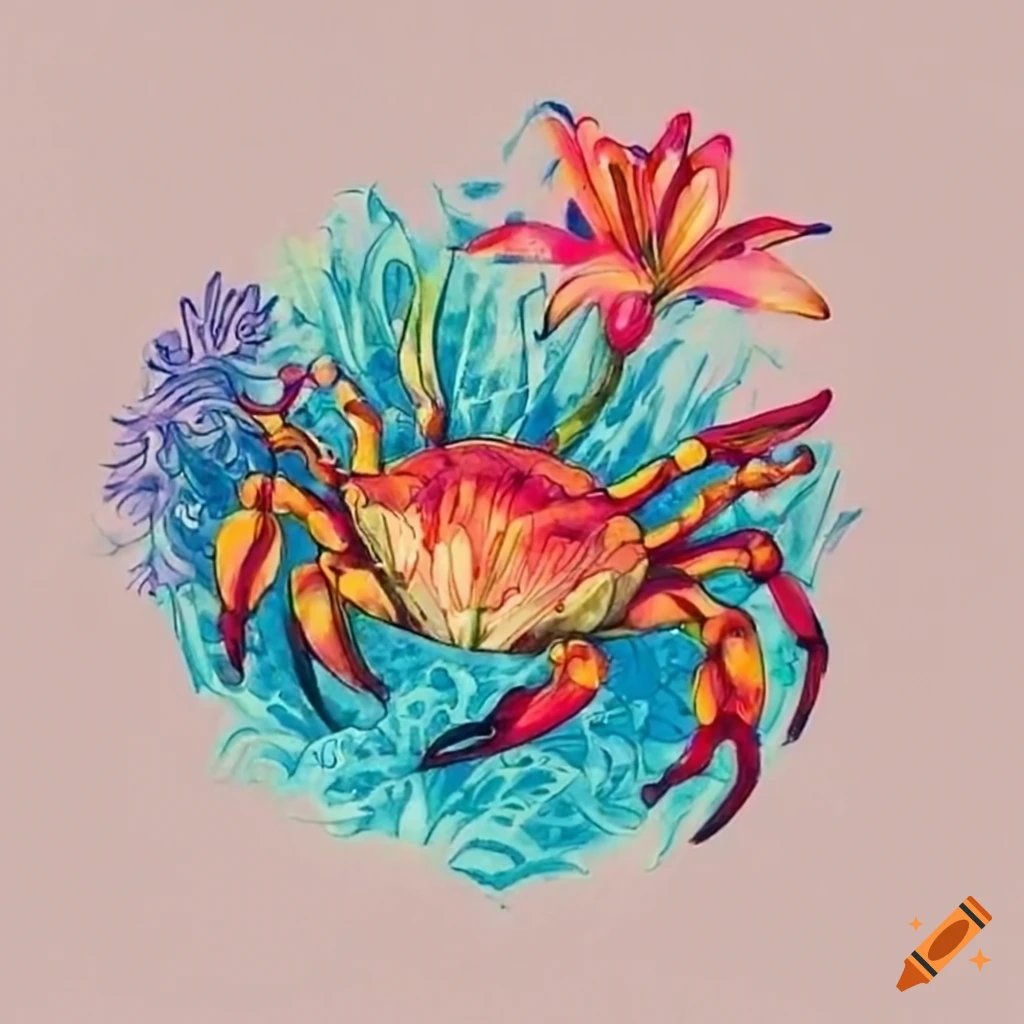 sea crab with lily flower