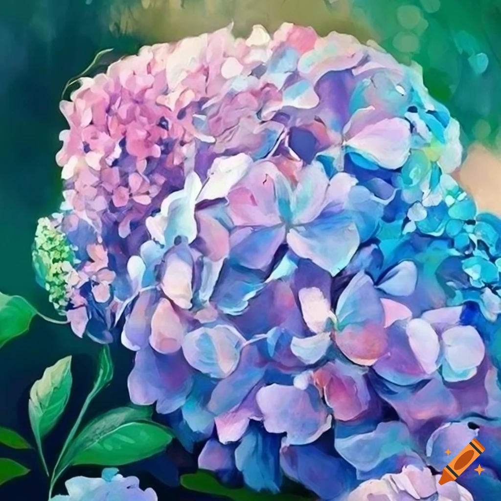 pastel-painting-of-a-beautiful-garden-with-hydrangeas-and-butterflies