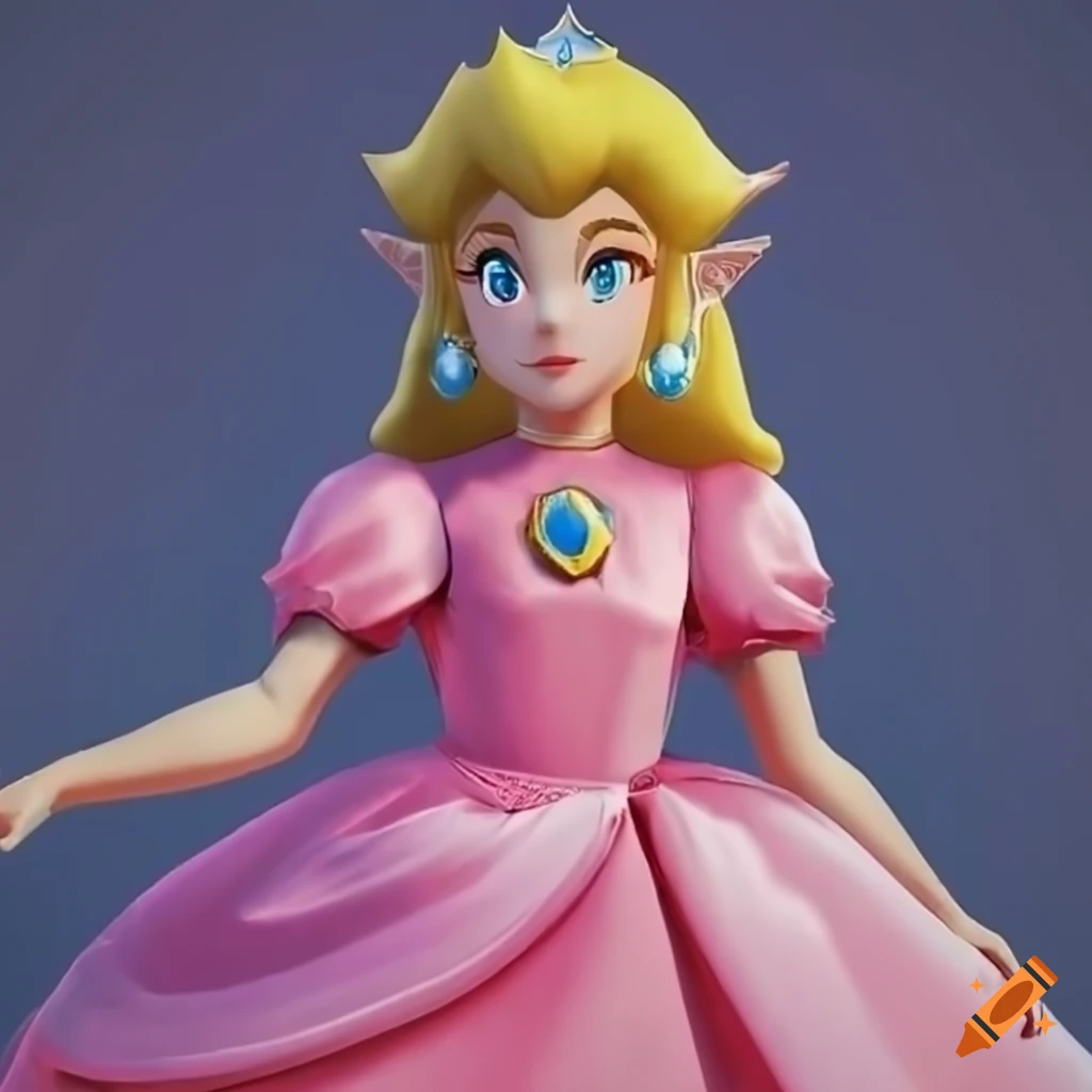 Link in princess peach's pink silk ballgown on Craiyon