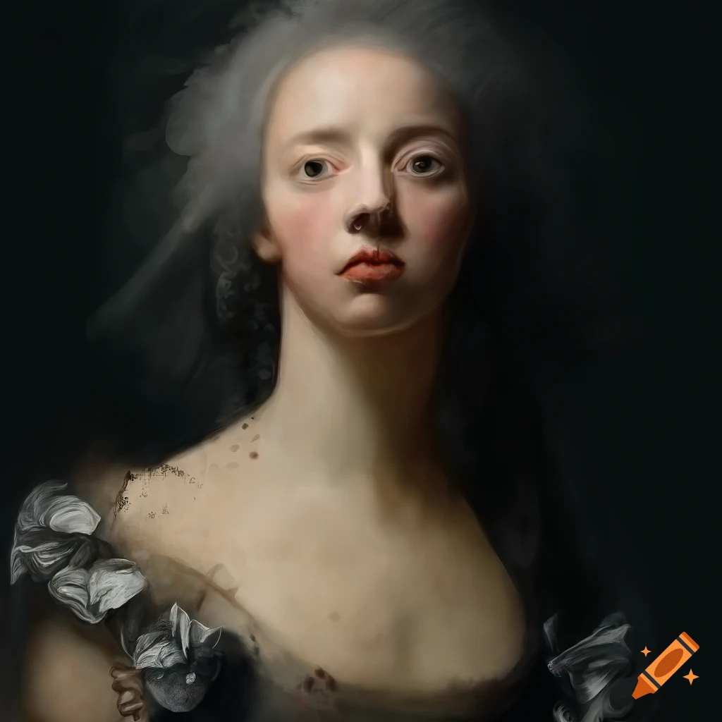 detailed chalk dust portrait of a pale female creature
