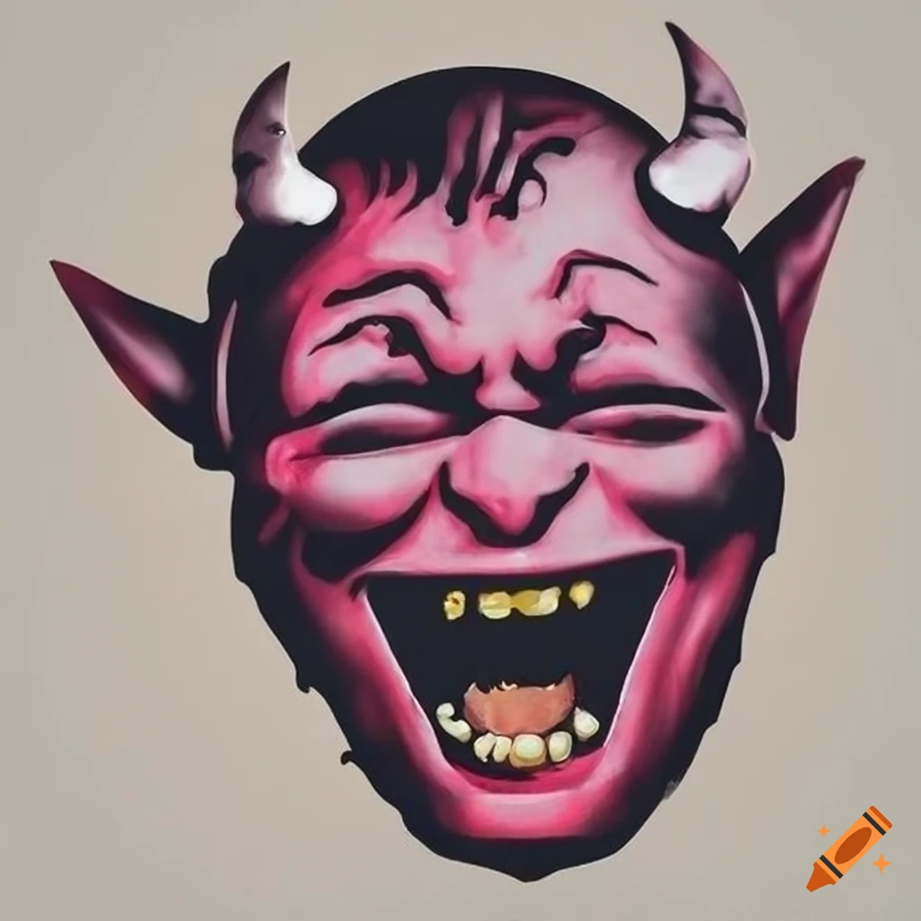 stencil art of devil laughing in Banksy style