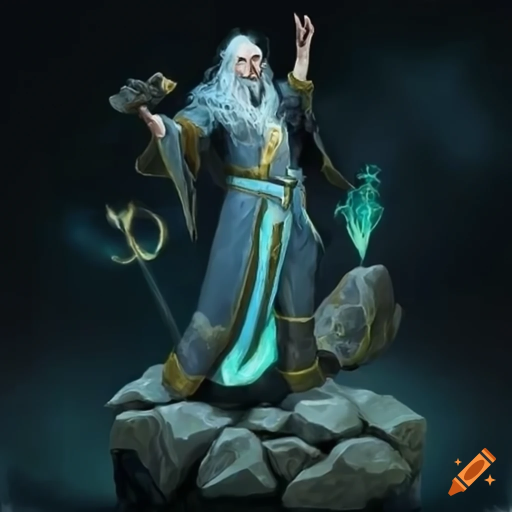 fantasy wizard lifting rocks