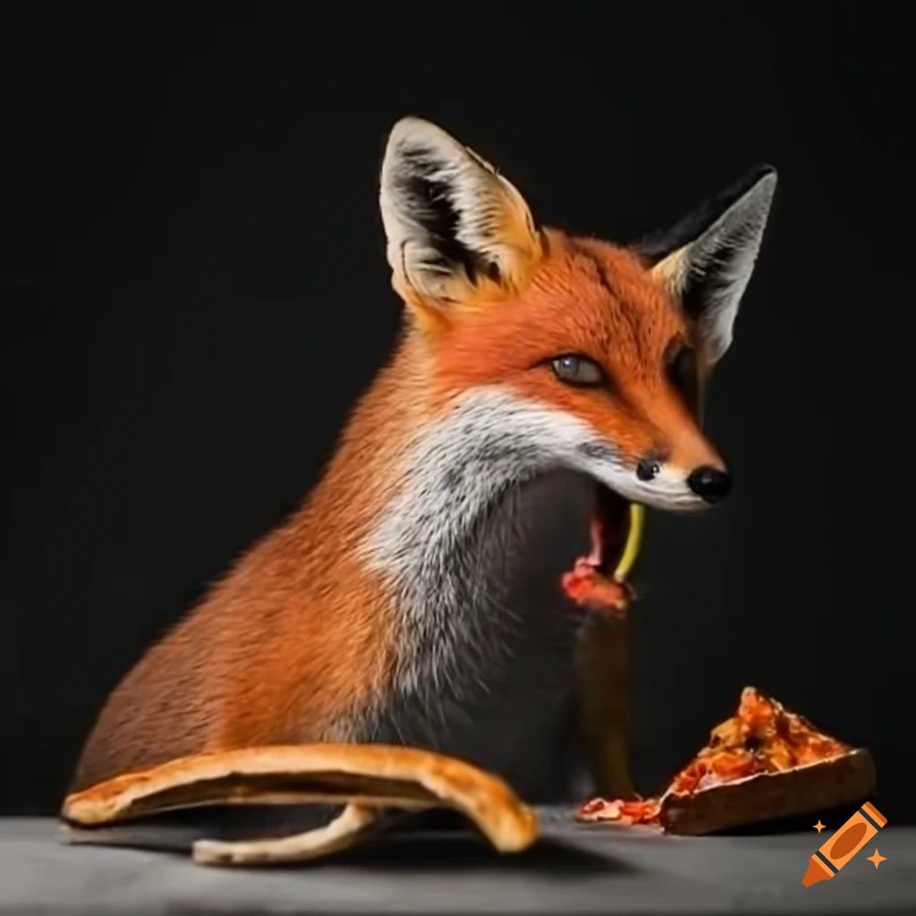 fox eating a pizza logo design