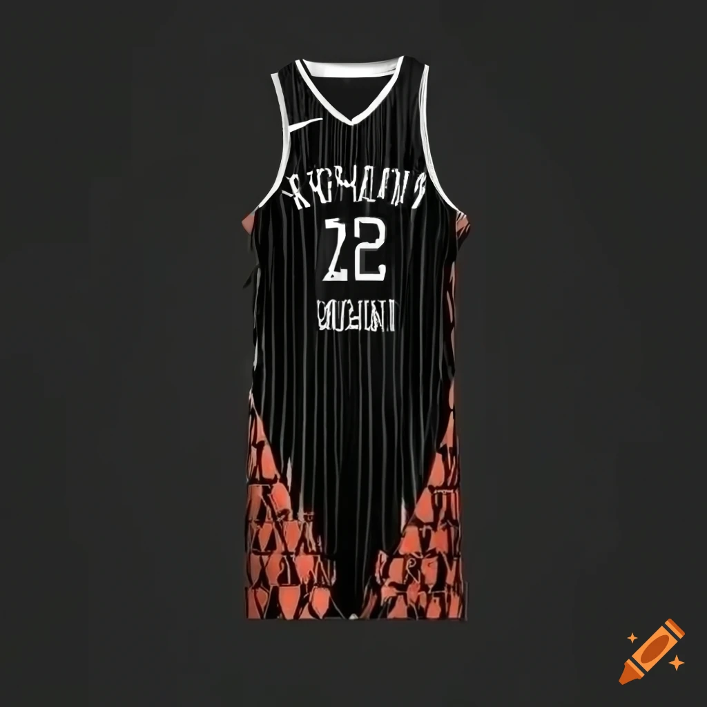 black basketball jersey mock up with triangle pattern and team name