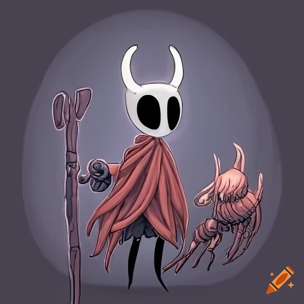 Illustration of a hollow knight character with a greatnail on Craiyon