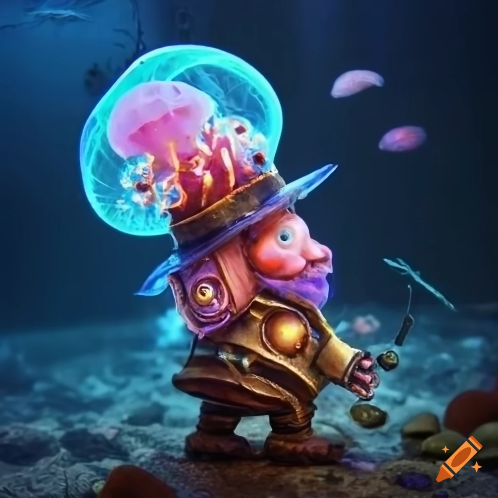 Steampunk clockwork robot gnome with neon trim