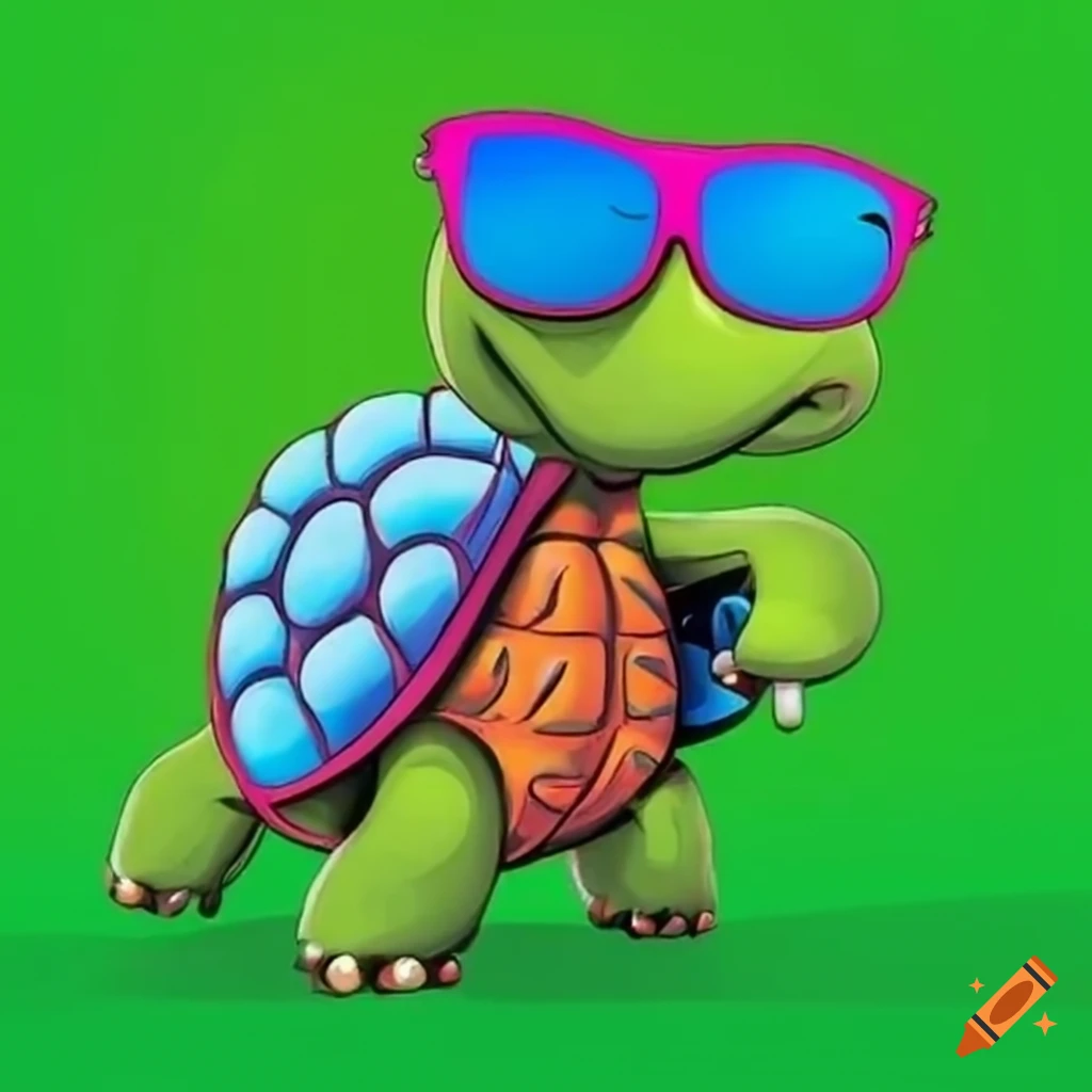 trippy cartoon turtle with sunglasses