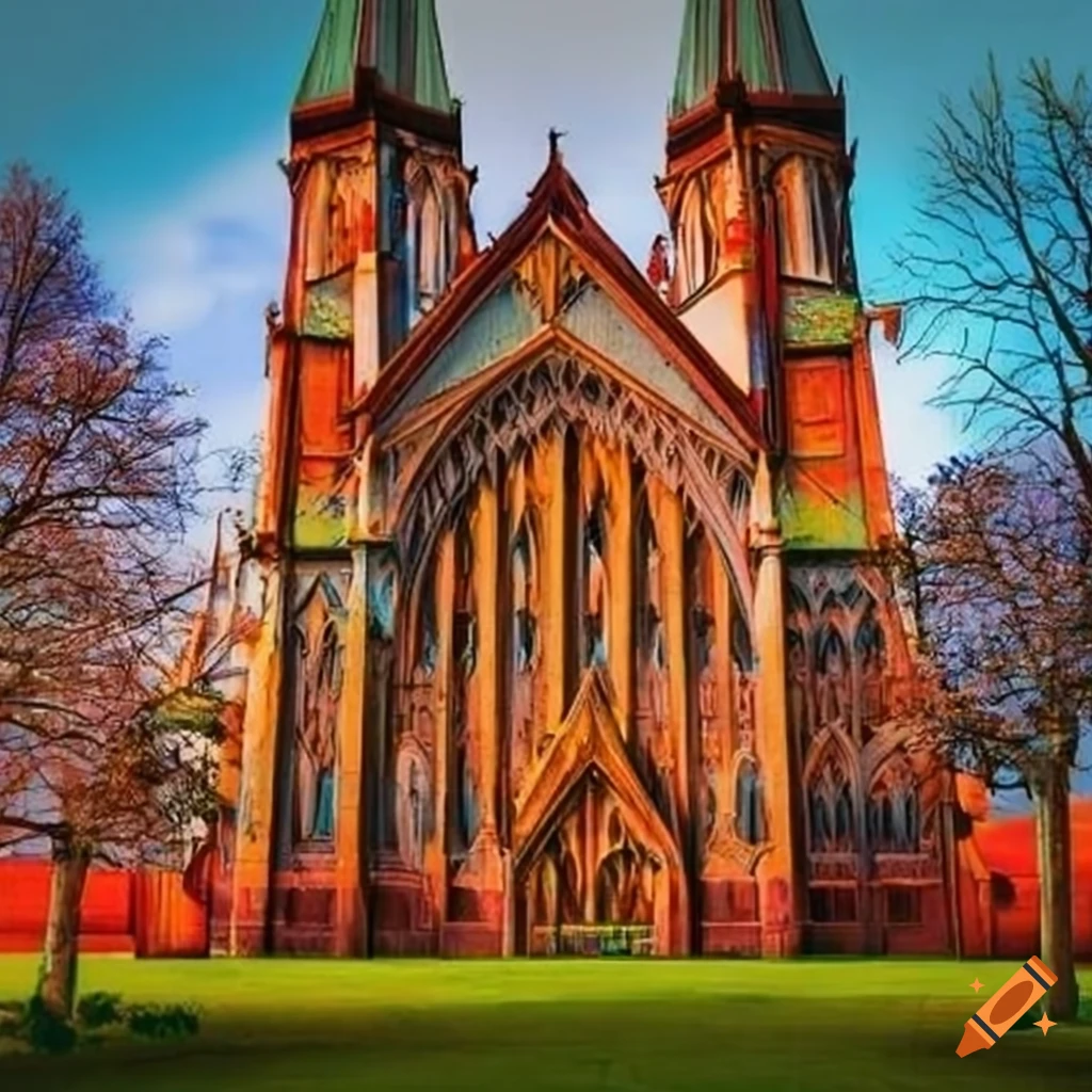 colorful gothic cathedral with flower designs