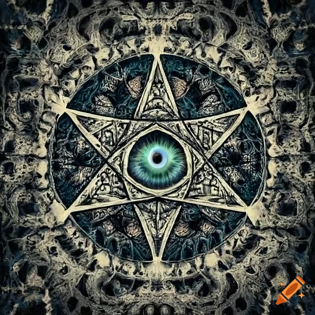 ornate Hindu pentagram with an eye in the center