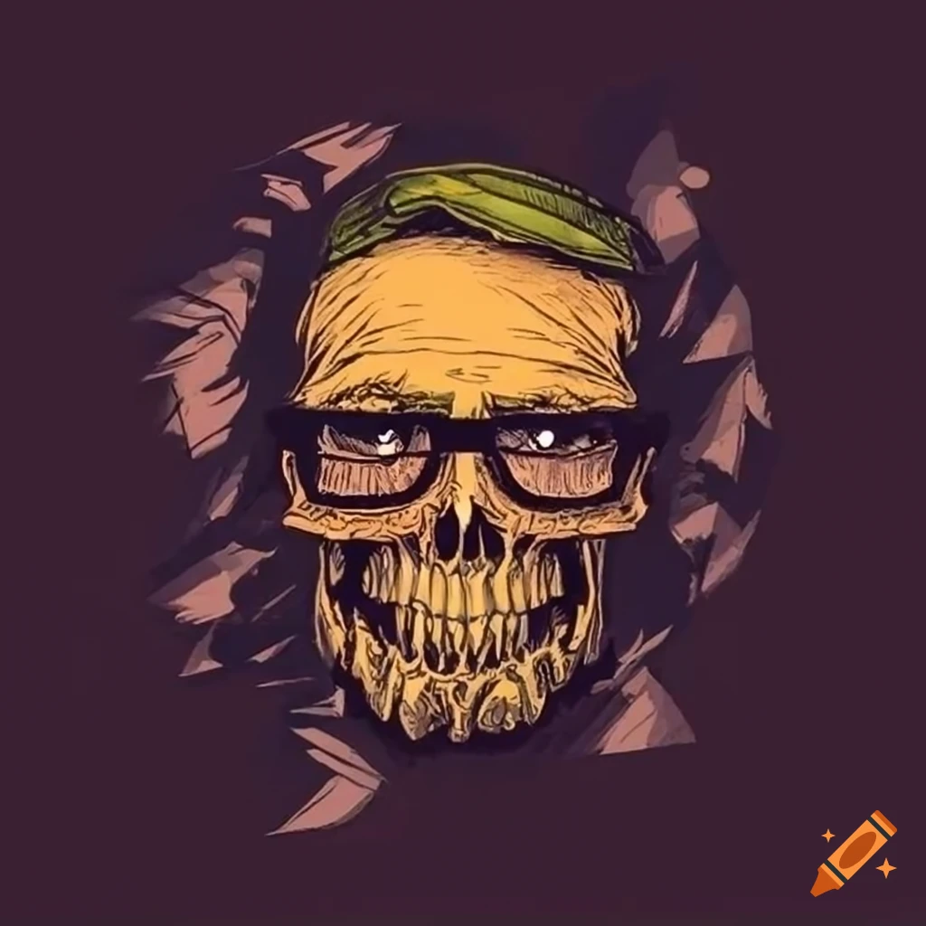Irish pub sign with a broken skull wearing glasses
